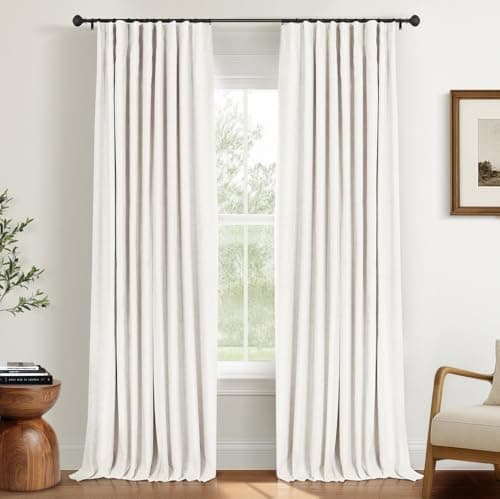 INOVADAY 100% Blackout Curtains for Bedroom, Black Out Curtains 84 Inch Long, Clip Rings Linen Blackout Drapes, Thermal Insulated Room Darkening for Living Room, 2 Panels - Beige,W50xL84 - Image 1