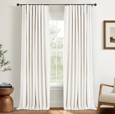 INOVADAY 100% Blackout Curtains for Bedroom, Black Out Curtains 84 Inch Long, Clip Rings Linen Blackout Drapes, Thermal Insulated Room Darkening for Living Room, 2 Panels - Beige,W50xL84 - Image 1
