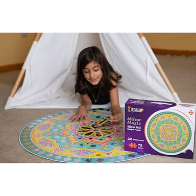 Kulture Khazana: Mirror Magic - 75pc Floor Puzzle, Silver Foil Rangoli, 32" Round Jigsaw, Indian Art, Diwali-Holi-Festivals Decoration, Kids Ages 4+ - Image 8