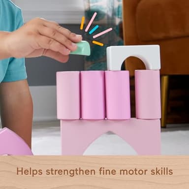 Fisher-Price Wood Toddler Toy Castle Block Set, 28 Wooden Pieces for Stacking Developmental Play Preschool Kids Ages 2+ Years - Image 4