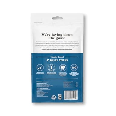 Amazon Brand - Wonder Bound Bully Sticks, All-Natural, Highly Digestible, Long Lasting Dog Beef Treats, 6 inch, (6 Count) - Image 2