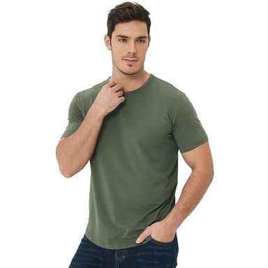netdraw Men's Ultra-Soft Bamboo Viscose T-Shirt, Curved Hem Lightweight Cooling Cotton Blend Casual Tee, Olive Green, Large - Image 3