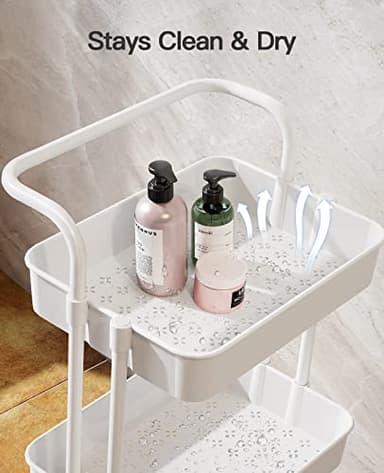 Pipishell 3-Tier Rolling Cart with Wheels - Rolling Storage Cart with Hanging Cups & Hooks - Mobile Utility Cart for Office, Kitchen, Craft Room - Art & Craft Organizer, White, PIUC06W - Image 6