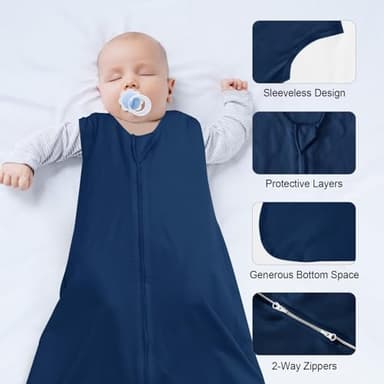 david's kids 3 Pack 100% Cotton Baby Sleep Sack 12-18 Months, Soft Baby Wearable Blankets with 2-Way Zipper, Comfy Toddler Sleeping Bags for Boys Girls Neutral, Large Size, Grey & Blue & Indigo - Image 3