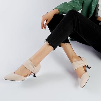 RIBONGZ Low Heels for Women Closed Toe Nude Kitten Heels Pointed Toe Sexy Slip on Pumps Bridal Party Dressy Shoes 12 - Image 5