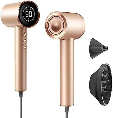 Hair Dryer, 110000RPM Professional Low Noise Negative Ionic Blow Dryer, Fast Drying, Negative Ions Care, Heat-Control, with Magnetic Diffuser and Nozzle, 4 Temps & 3 Speeds, HD Display - Image 3
