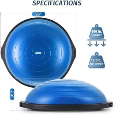 ZELUS 25in. Balance Ball | 660lb Inflatable Half Exercise Ball Wobble Board Balance Trainer w Nonslip Base | Half Yoga Ball Strength Training Equipment w 2 Bands, Pump, Extra Ball Included - Image 6