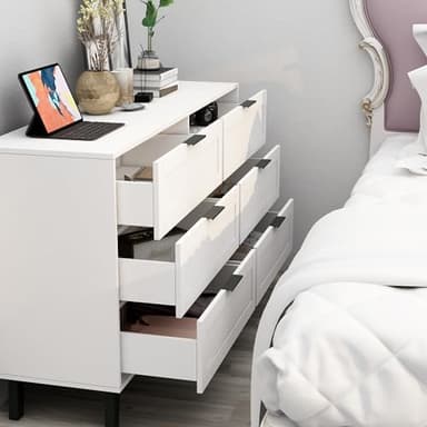 TaoHFE 6 Drawer Dresser for Bedroom Modern White Chest of Drawers for Nursery Wood Dresser for Kids Horizontal Dressers & Chests of Drawers for Bedroom Living Room - Image 1