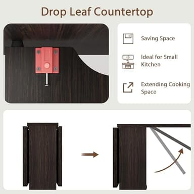IDEALHOUSE Folding Dining Table, Drop Leaf Dining Table with 6 Wheels and 2-Layer Storage Shelf, Space Saving Dining Table for Small Spaces (Dark Walnut, 50.1" D x 31.4" W x 29.5" H) - Image 7