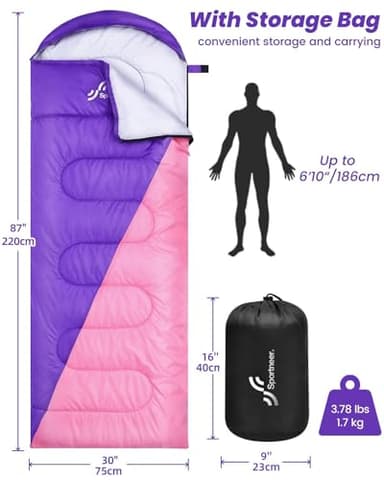 Sleeping Bags for Adults, Sportneer Sleeping Bag 3-4 Season Warm Weather Waterproof Lightweight Camping Sleeping Bag for Camping Backpacking Hiking Outdoor Travel - Image 2