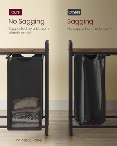 VASAGLE Laundry Hamper, Laundry Basket, Laundry Sorter with 4 Pull-Out and Removable Bags, Shelf, Metal Frame, 4 x 10.6 Gallons (40 L), 45.7 x 13 x 28.4 Inches, Ink Black and Rustic Brown UBLH401B01 - Image 4