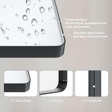 LOAAO 48X28 Inch Black Metal Framed Bathroom Mirror for Wall, Matte Black Bathroom Vanity Mirror Farmhouse, Anti-Rust, Tempered Glass, Hangs Horizontally or Vertically - Image 5