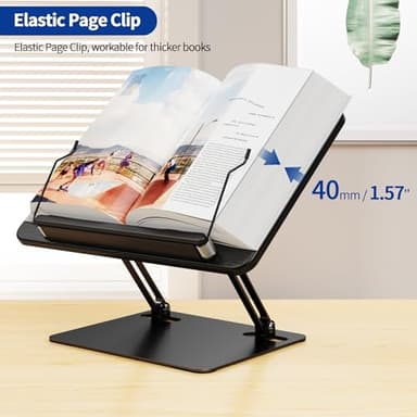BESIGN BS01 Book Stand for Reading, Adjustable Book Holder, Ergonomic Laptop Stand with Elastic Page Clips for Music Scores, Recipe, Tablet, Laptop (Black) - Image 6
