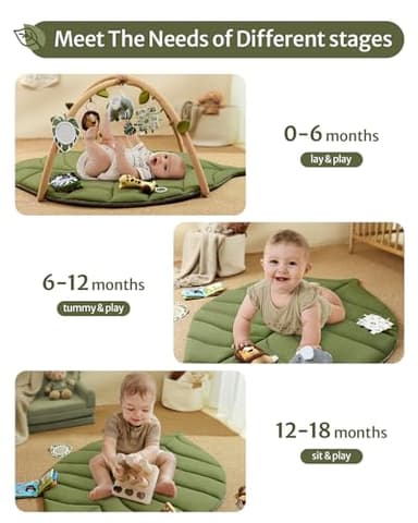 Blissful Diary Baby Play Gym & Activity Mat, Oversize Leaf Shaped Baby Play Mat w 6 Detachable Toys, Tummy Time Mat Promote Motor Skills & Sensory Development Mat, Newborn Infant Baby Essentials Gift - Image 4