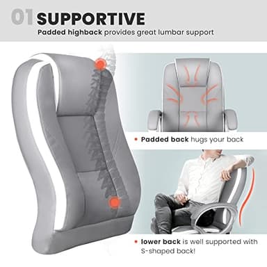 NEO CHAIR Office Desk Ergonomic Gaming Chair High Back Adjustable Computer Chair with Wheels and Lumbar Support Comfy Leather Executive Swivel (Grey) - Image 4