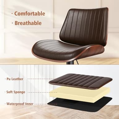 YaFiti Bar Stools Set of 4, Bar Stools for Kitchen Island with Bentwood Back and Leather Seat, Swivel Barstools for Kitchen Counter, Bar, Brown - Image 4