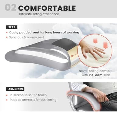 NEO CHAIR Office Desk Ergonomic Gaming Chair High Back Adjustable Computer Chair with Wheels and Lumbar Support Comfy Leather Executive Swivel (Grey) - Image 5