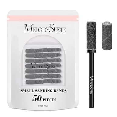 MelodySusie 50 Pcs Nail Drill Bits Small Sanding Bands with 3.1mm Mandrel Bit, 240 Extreme Fine Grit Nail File for Acrylic Nails Gel Manicures and Pedicure, Black - Image 1