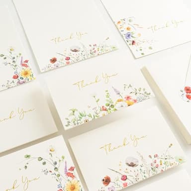 Crisky Thank You Cards 4 Assortment, Gold Foil Watercolor WildFlowers (50 Cards with Envelopes for Birthday, Baby Shower, Bridal Shower, Wedding, All Occasion) - Image 5