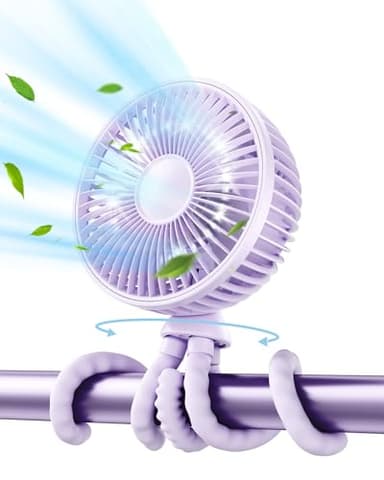 Gaiatop Oscillating Baby Stroller Fan with LED Night Light, 4 Speeds Cooling Rechargeable 360° Rotate Clip On, Battery Operated Small Portable Fans for Car Seat Crib Treadmill Travel - Image 1