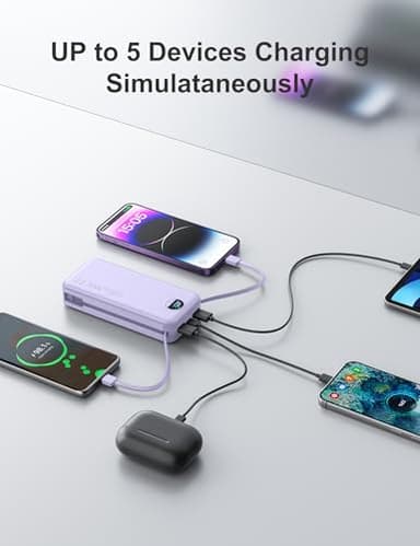 20000mAh Ultra-Portable-Charger-Power-Bank with Built in Cables&AC Wall Plug,PD20W USB-C Fast Charging Cell Phone Charger Battery Pack,LED Display Travel Battery Bank for All iPhone,Samsung,Android - Image 7