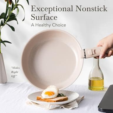 USELUCK Pots and Pans Set Healthy Non toxic Non Stick Ceramic Cookware Set 21 Pcs Detachable Handles, Oven Safe, Induction Dishwasher, Stackable Frying Pan (PFOS, PFOA Free),Taupe - Image 4