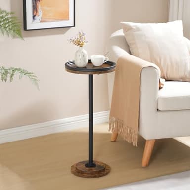 HOOBRO Small Round Side Table, Drink Table, Coffee Martini Table with Pedestal for Small Spaces in Living Room, Bedroom, Sofa Couch, Rustic Brown BF168BZ01 - Image 9