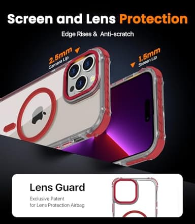 DEERLAMN Strong Magnetic Case for iPhone 14 Pro Max,[Compatible with Magsafe][Military-Grade Protection] Clear Slim Shockproof Protective Phone Cover for Women Men-Transparent+Red - Image 6
