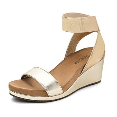 DREAM PAIRS Womens Elastic Ankle Strap Open Toe Platform Wedge Sandals Comfortable Summer Shoes,Size 8,Gold/Pu,NINI - Image 1