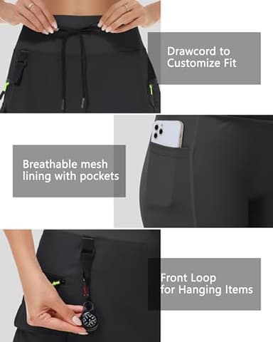 MIVEI 20" Women's Hiking Cargo Skorts Skirts with Zipper Pockets Knee Length Golf Tummy Control Quick Dry Long Skort Black - Image 4