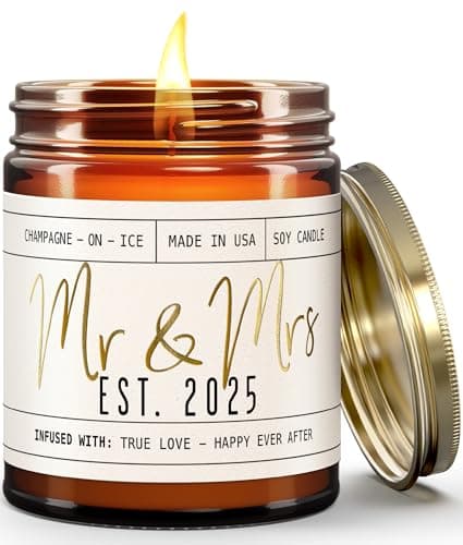 Wedding Gifts for Couples 2025, Bridal Shower Gifts from Bride - 'Mr & Mrs Est. 2025 Candle, w/Champagne on Ice I Wedding Shower for Newlyweds I 50Hr Burn, USA Made - Image 1