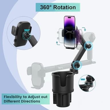 Car Cup Holder Expander Phone Holder with Adjustable Arm and Base, 2 in 1 Phone Mount and CupHolder Adapter with Expandable Base for Most Large Drink Bottle and Fit All 4-7'' Smartphones - Image 3
