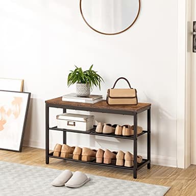 HOOBRO Shoe Bench, 3-Tier Shoe Rack, Industrial Shoe Organizer Storage Bench, 29.5 inches Entry Bench with Mesh Shelves, for Entryway, Living Room, Hallway, Easy Assembly, Rustic Brown BF75HX01 - Image 7