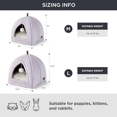 Bedsure Cat Beds for Indoor - 2 in 1 Cat Cave House Tent for Kittens and Small Pets with Removable Washable Cushioned Pillow, Foldable Kitten Hideaway with Non-Slip Bottom, Purple, 17.3 inches - Image 2