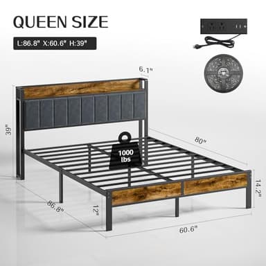 Liians Queen Bed Frame with Headboard, Metal Platform Bed with Smart LED Lights and USB Charging Station, Easy Assembly, No Box Spring Needed - Image 2