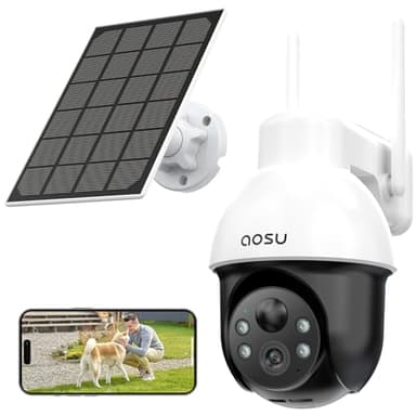 AOSU Solar Security Camera Wireless Outdoor System, 3K/5MP Battery Powered WiFi Camera for Home Security, Panoramic PTZ, Auto Tracking, Human/Vehicle Detection, Night Vision, Spotlights, 2-Way Talk - Image 1
