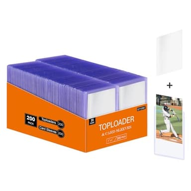 QTYORD 400Pcs Top Loaders for Cards (200Pcs Hard Plastic Card Holders & 200Pcs Penny Card Sleeves) 3" x 4" Toploaders, Card Protector Sleeves for Baseball Football Sports Cards, Standard Trading Cards - Image 1