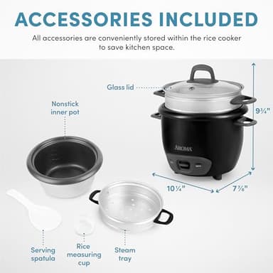 Aroma Housewares 6-Cup (Cooked) Pot-Style Rice Cooker and Food Steamer, Black ARC-743-1NGB - Image 4