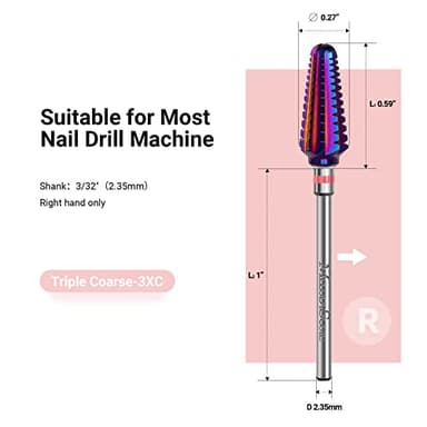 MelodySusie Professional Tornado Nail Drill Bits, 3/32'' Carbide Tungsten Multi-function Bits, Suitable for Manicure Pedicure Cuticle Gel Polishing, Salon Bits, Purple, Series Bit-X, 3XC - Image 5