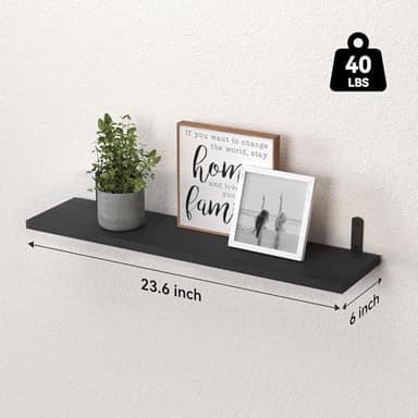 WOPITUES Wood Floating Shelves Set of 6, 24 inch Long Floating Shelves for Wall Decor, Farmhouse Shelf for Bedroom, Bathroom Storage Shelves, Book Shelves for Living Room - Black - Image 4