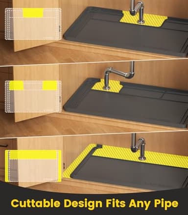 Under Sink Mats for Kitchen Waterproof, 34" X 22" Or Smaller Cut to Fit Under Sink Drip Tray for Kitchen Bathroom Cabinets, Silicone Liner Hold Up to 3.3 Gallons Liquid - Grey - Image 3