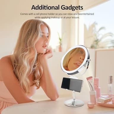 SEAEMIKO 8" Makeup Mirror with Lights, Rechargeable 1x/10x LED Lighted Magnifying Mirror with 3 Colors, 360° Rotation Rechargeable Double Sided Mirror, Touch Dimming, Adjustable Height - Image 6