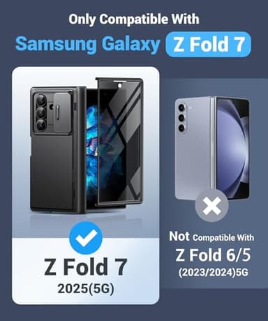 BERFY for Z Fold 7 Case with Privacy Screen Protector, [Anti Spy] Hidden Kickstand & Slide Camera Cover & Hinge Protective, Full Body Shockproof Slim Hard Phone Case for Samsung Galaxy Z Fold 7, Black - Image 8