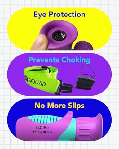 Kids Binoculars 8x21- Kids Gift Aged 3-12, Shock Proof Compact Binoculars for Child Set- Neck Strap, Compass, Carabiner, Case- High-Resolution Optics Boy & Girl Gift Toy for Bird Watching, Camping - Image 6