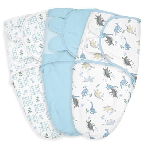 Baby Swaddle Sacks, 3-Pack Newborn Organic Cotton Swaddle Wrap, Adjustable Swaddling Blankets, Nursery Swaddling Essentials for Newborn 0-3 Months, Infant Shower Items Gift (Dinosaur & Forest) - Image 1