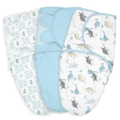 Baby Swaddle Sacks, 3-Pack Newborn Organic Cotton Swaddle Wrap, Adjustable Swaddling Blankets, Nursery Swaddling Essentials for Newborn 0-3 Months, Infant Shower Items Gift (Dinosaur & Forest) - Image 1