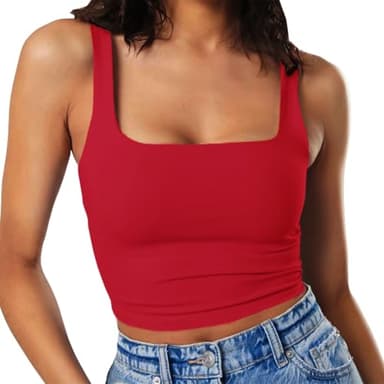 Artfish Women's Sleeveless Strappy Crop Tank Tops Square Neck Workout Gym Camis Going Out Red L - Image 1