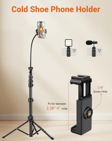 Phone Tripod, 85" Tall Tripod for iPhone with Gooseneck and Remote, Overhead Phone Stand for Recording Watching Cooking Fitness Vlog, Compatible with iPhone Android, Black - Image 5