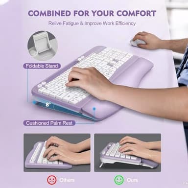 Wireless Keyboard and Mouse Combo, Wave Keys Full-Sized Ergonomic Keyboard with Cushioned Plam Rest, Phone Holder, Comfortable Natural Typing, 2.4G Cordless Set for Computer, Laptop, PC, Mac, Windows - Image 6