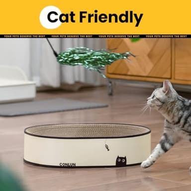 Conlun Oval Cat Scratcher Bed, 2-in-1 Cat Scratching Board, Natural Corrugated Cardboard Scratch Pad Lounge, Sealed Base Traps Debris,No Assembly Kitty Furniture,Stylish Colors Blends Any Home Decor - Image 5
